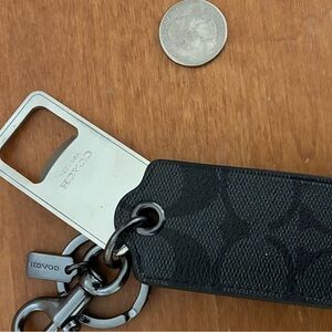 Coach Silver and Black Bottle Opener Keychain signature canvas